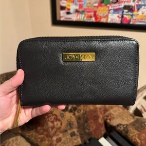 Joy & Iman Black Leather Wallet with Gold Details